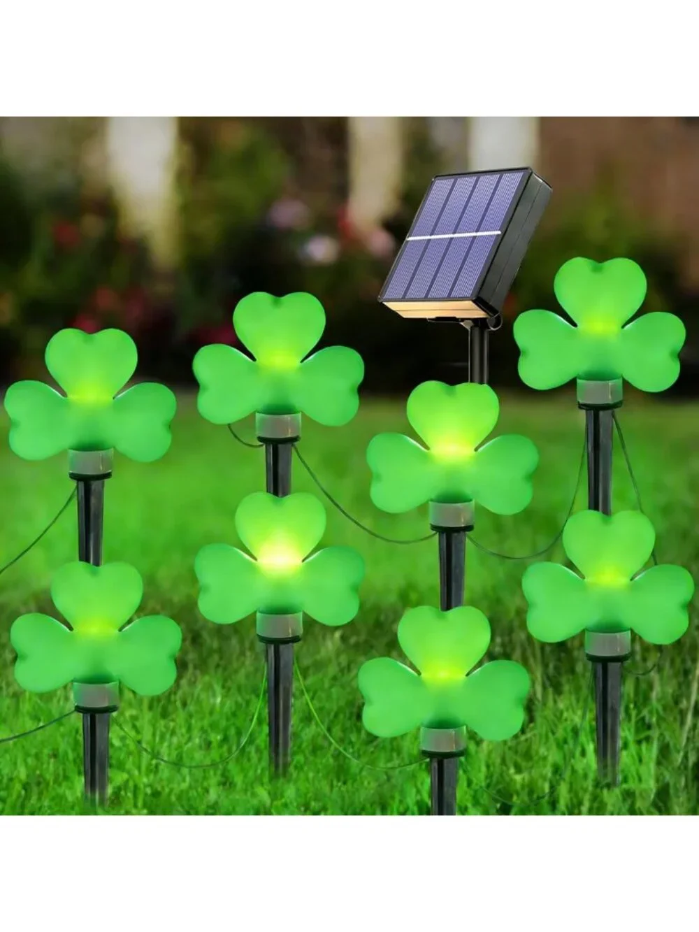 St. Patrick's Day Solar Garden Lights - 8 Pack Waterproof Shamrock Stake Decor